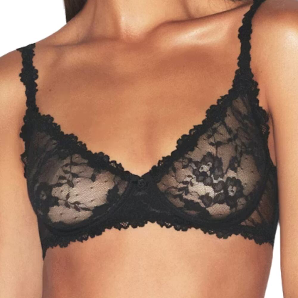 SKIMS Stretch Lace Unlined Demi Bra Onyx | Size 42A | NWT